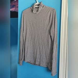 Black and White Striped Turtle Neck Long  Sleeve Top